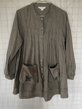 April Cornell Black & White Gingham Button Front Tunic size s/m